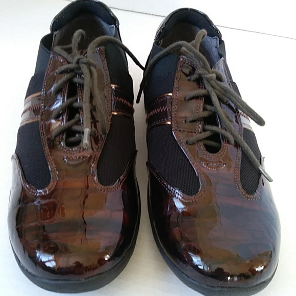 NWT Ros Hommerson Nancy Croc Patent Leather Bronze Shoe 8.5M Brown Black - Picture 5 of 16